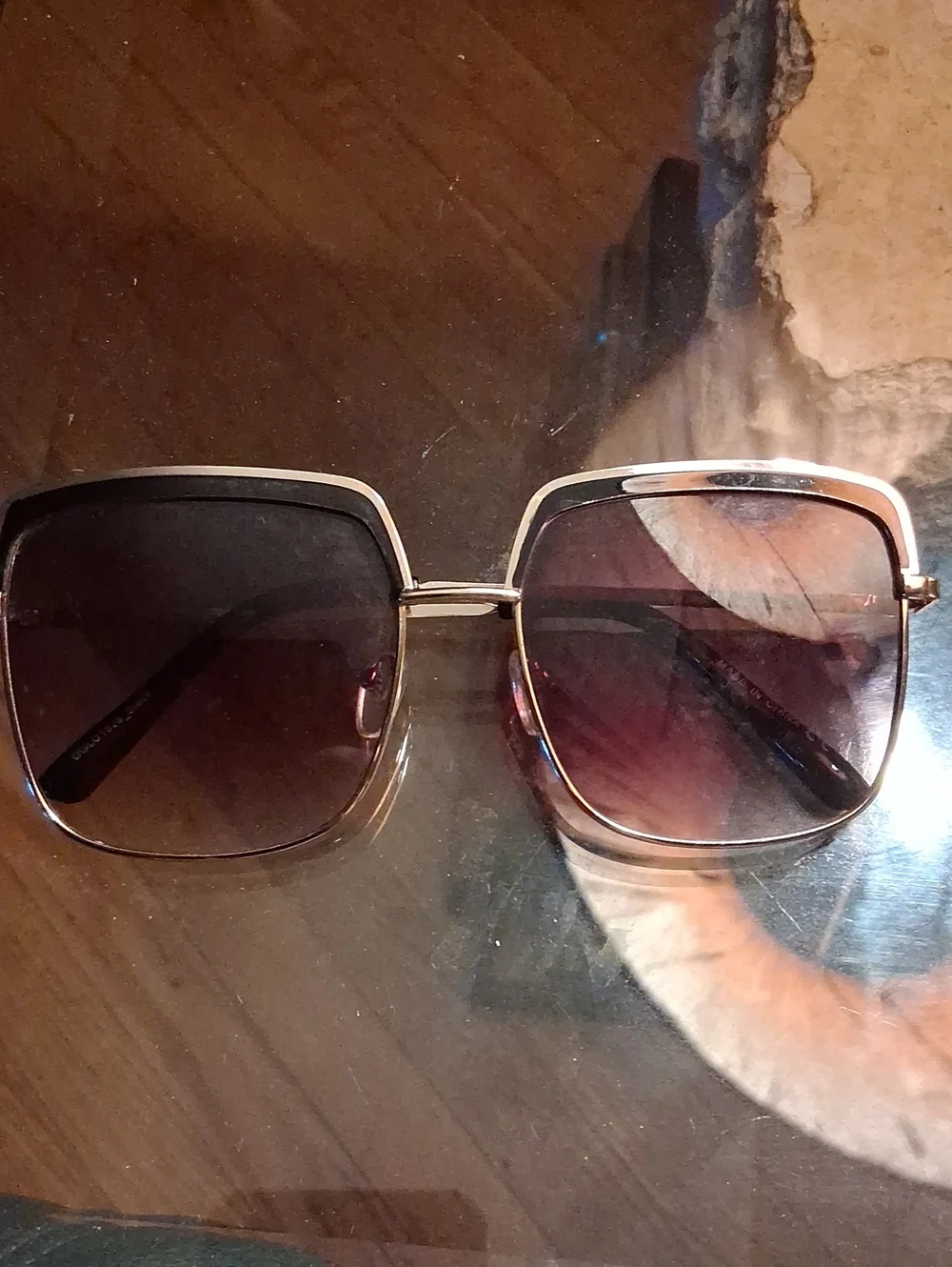 Gold Frame Women's Square Sunglasses with Gradient Brown Lenses